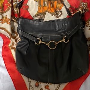 Coach Black Leather Shoulder Bag with Brass Hardware